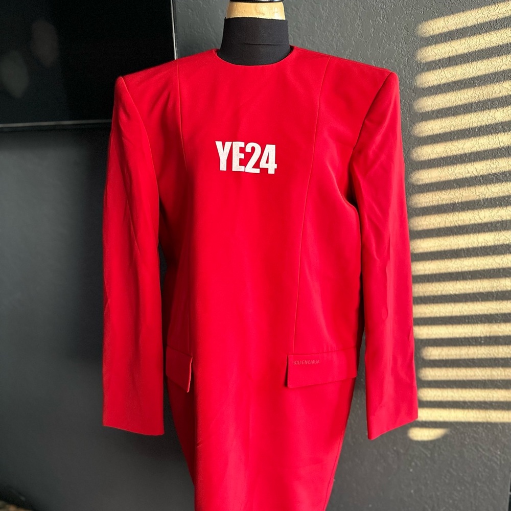 balenciaga x ye24 red campaign crewneck dress